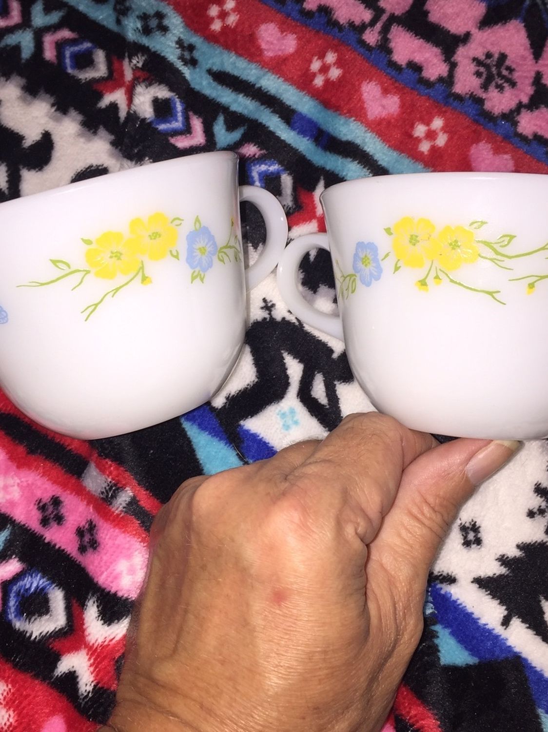 Vintage Pyrex cups Flirtation Pattern Yellow Blue Flowers Butterfly (2 Cups)