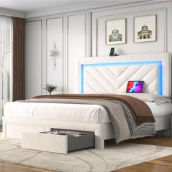 Brand New King Bed in the Box Of Factory with LED light and 2 large drawers