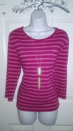 Large Striped Fuscia/Pink 3/4 Sleeve Top