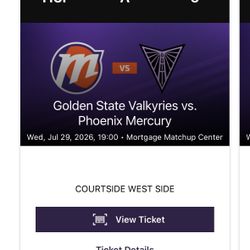 2 Tickets Phoenix Mercury Vs Golden State Valkyrie CourtsideW Parking