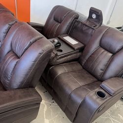 Theater reclining couch and loveseat