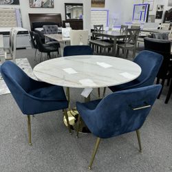 Memorial Day Sale. Elevate Your Dining: Elegant Marble-Top Table with Luxurious Chairs