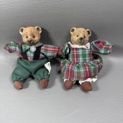 Vintage Ross TEDDY BEAR COUPLE Dollhouse Doll Lot Resin Miniature Stuffed Animal