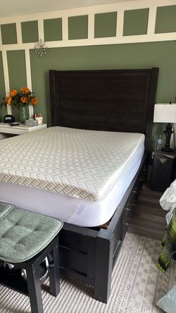 Dark Wood Queen Bed Frame with Headboard