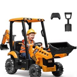 First Ride On JCB 12V Ride on Excavator for Kids with Remote Control, 3-in-1 Excavator, Bulldozer