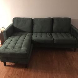 Money Green Velvet Reversible Sofa/Chaise