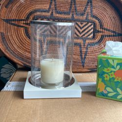 Silver Tone-Rimmed Glass Hurricane