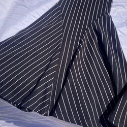 Free People Mari Ponte black pinstripe hi waist crop ruffle bellbottoms size 0