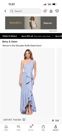 Betsy & Adam One-Shoulder Ruffle Gown size 10