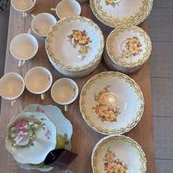 LEIGH WARE 22K GOLD ROSES OF SHARON YELLOW Set
