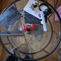 Round black metal glass coffee table with storage