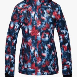 Wantdo Women's Waterproof Ski Jacket Colorful Printed Fully Taped Seams Rain Coat Warm Winter Parka