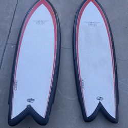 5’8 and 5’11 hynson black knight quad surfboards