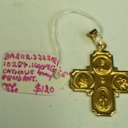 14k Yellow Gold Catholic Four Way Pendant 4mm 