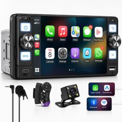 Car Stereo - Single Din Radio with Apple CarPlay Android Auto,HD Touchscreen Radio with Bluetooth 5.2，1080P Backup Camera, Mirror Link,GPS, FM, USB/Ty