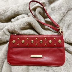 Michael Kors "Ludlow" Studded Red Leather Adjustable Wristlet Clutch