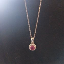 Sterling Silver Halo Ruby Pendant 18 Inch 925 Chain