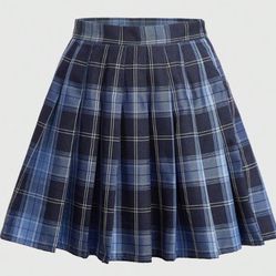 Like New Blue Plaid Pleated School Girl Skirt Womens Teens