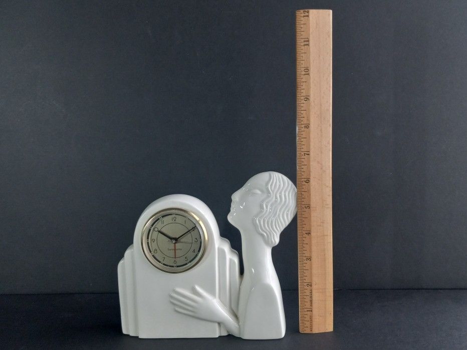 Vintage 1983 Ceramic Figural Art Deco Style Desktop Clock