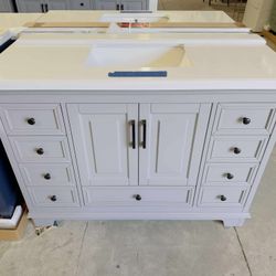 48 in. W x 22 in. D in Gray Single Bath Vanity with Marble Top in White $699 