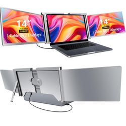 Laptop Screen Extender 14“ Monitors, Work for macOS [Included M1/M2 M3]，Windows, Triple Portable 1080P Tri-Screen USB A/Type C Portable Monitor for 14