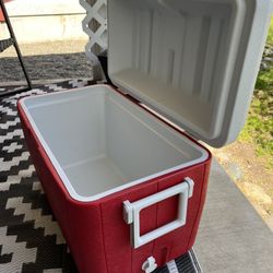 Coleman cooler with drain, red, used