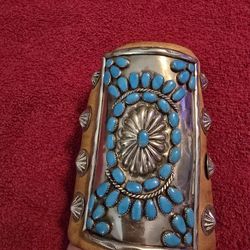 Sterling Leather Turquoise Wrist Guard