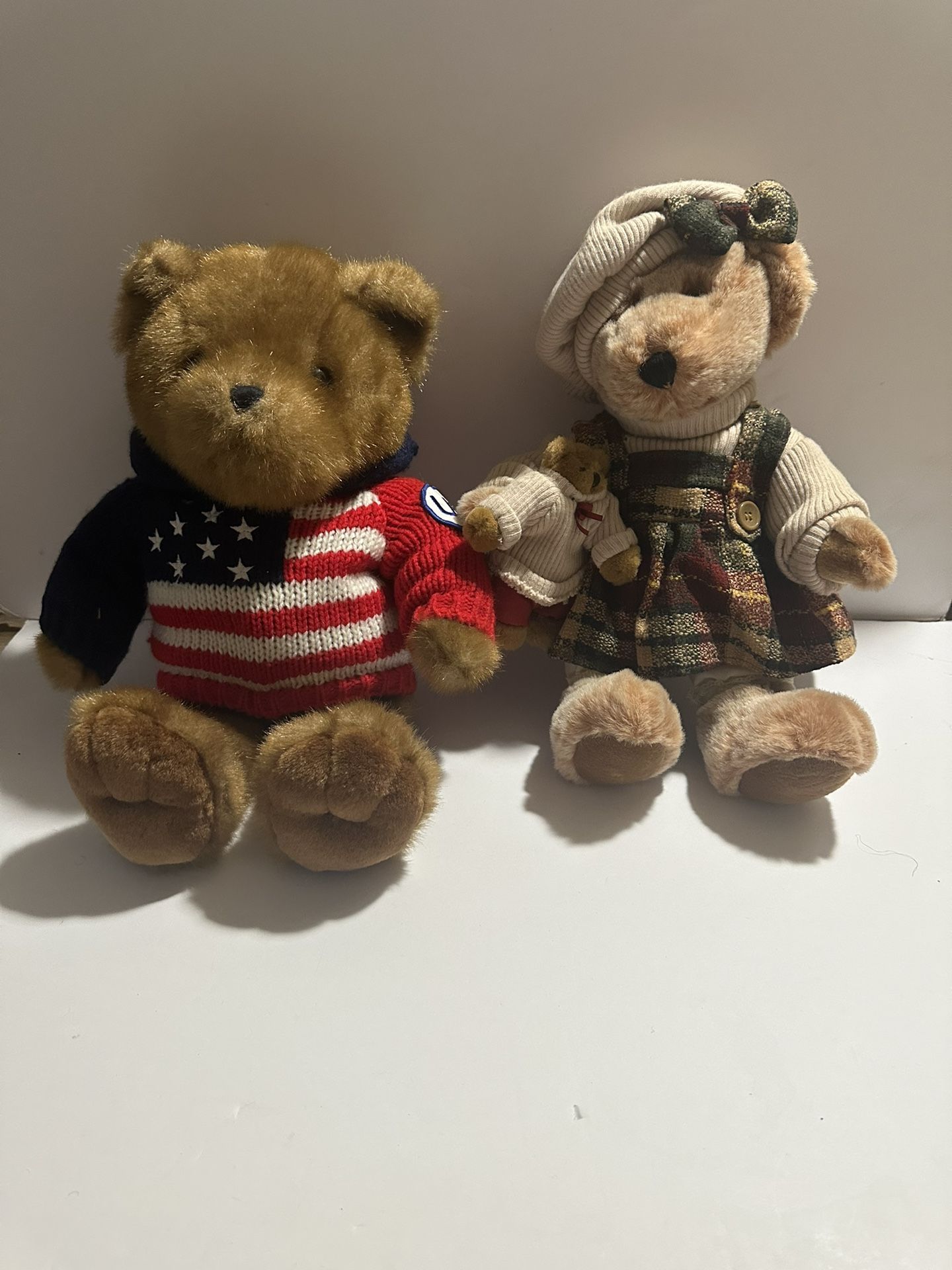 Two Teddy Bear Set. Dan Dee Mother Bear With Baby Bear & Usa ๐บ๐ธ Bear With Hood