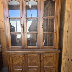 Solid Oak Wood China Hutch