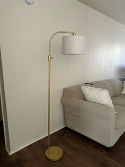 Gold Arc Floor Lamp with Linen Shade