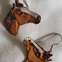 Vintage Leather Handcrafted Horse Earrings 