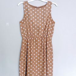 J. Crew Factory Tan White Polka  Dot Sleeveless Summer Sundress (Size 4) (Pick up🛒 In Bellevue) *Check out my other Posts 🎁