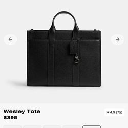 Coach “Wesley” tote in pebbled black