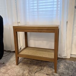 Boho Rattan Side Table, 2 Shelf Storage, Like New