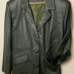 Gently Used . 2 Leather Coats Size Medium. 2 Colors Black and Money Green. One Rabbit Armless Blazer BUNDLE DEAL $40 for all 3 pieces.