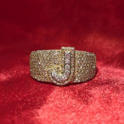 10k Yellow Gold Diamond "J" Initial Ring 1.44 ctw