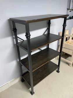 Industrial 4-Tier Metal and Wood Bookshelf