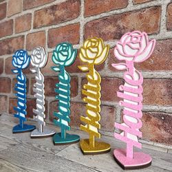 Personalized Name Standing Wooden Rose 