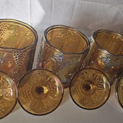 Vintage Carnival Glass Decanter Set Harvest Grape