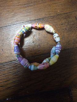 Rolled Paper Bead Bracelet Memory Wire Coil Multicolor Boho