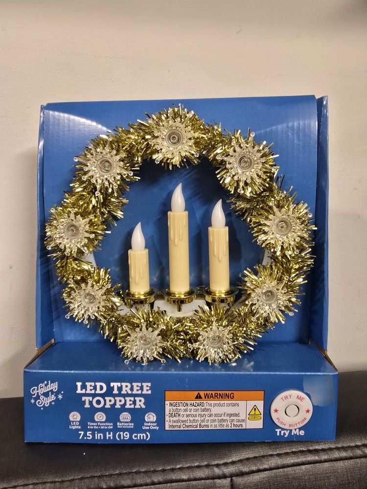 Vintage Holiday Style 12 Light Tree Topper Gold Lighted Candles