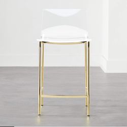 Set of 4 CB2 Chiaro  Clear Acrylic Counter Stools With Gold Legs