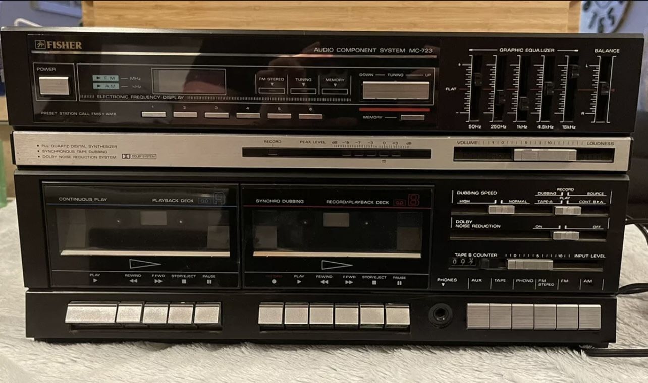 Fisher MC-723 Audio Component System Record Player Dual Cassette Radio **READ*. Needs new needle