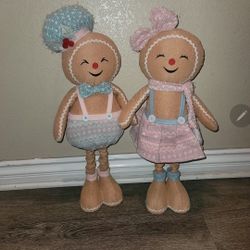 Adorable Pastel Pink and Blue Adjustable Gingerbread Boy and Girl Couple