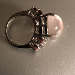 Sterling  Silver  Moonstone  Garnet Ring  Size 5