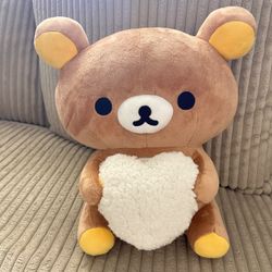 San-X Rilakkuma White Fluffy Heart Plush 14" Large Stuffed Animal Teddy Bear NWT