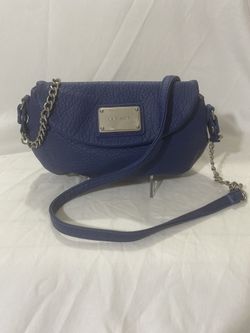 Nine West Women's Purse ARCHIE Mini Cross Body Bag Blue Leather Chain Silver