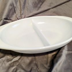 Vintage Pyrex Milk Glass Divided Oval Casserole Dish