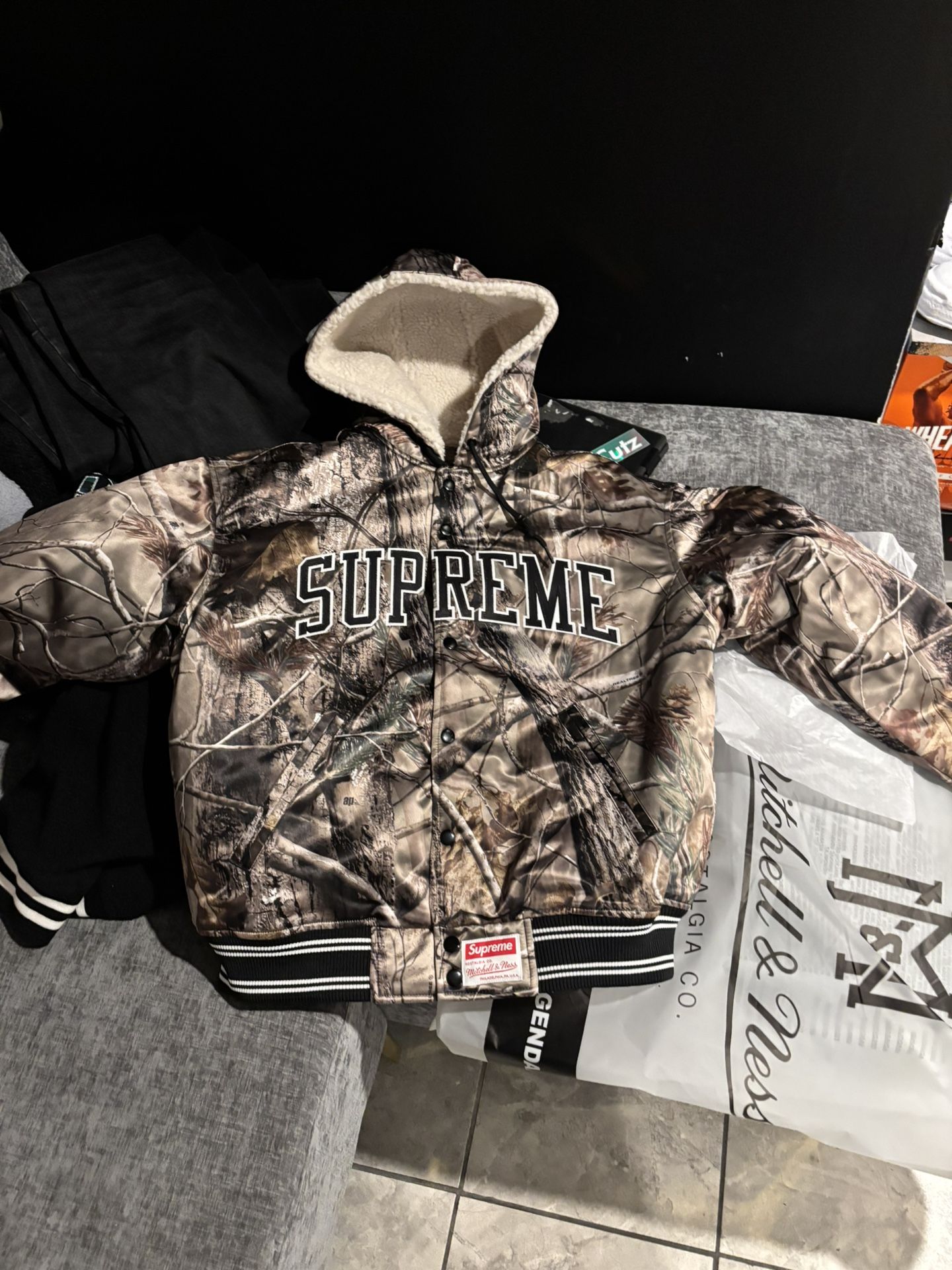 Supreme®/Mitchell & Ness® Lined Hooded Satin Varsity Jacket