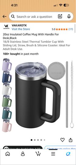 VAKAROTK 20oz Insulated Coffee Mug with Handle